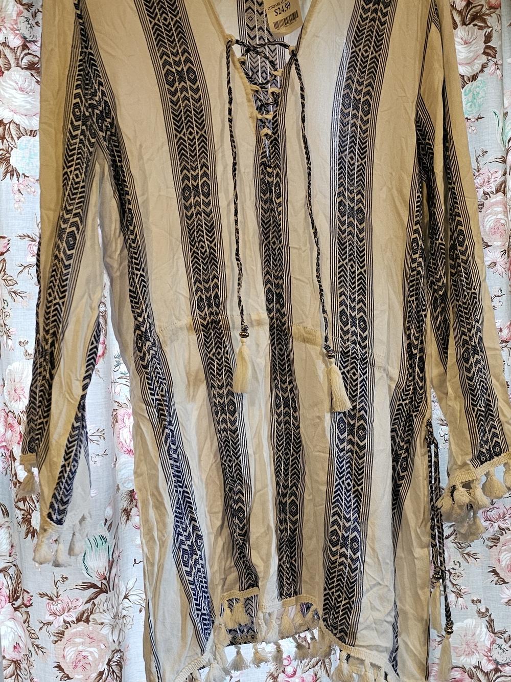 blue island Cream and Navy Striped Swim Coverup